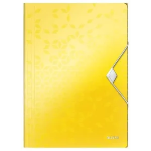 LEITZ Chemise WOW 3 rabats à élastiques, en carte pelliculée, coloris jaune
