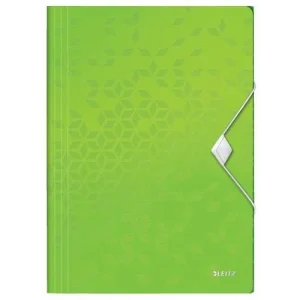 LEITZ Chemise WOW 3 rabats à élastiques, en carte pelliculée, coloris vert