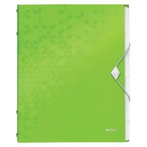LEITZ Trieur 6 touches WOW en polypropylène. Fermeture élastique 3 rabats. Coloris Vert