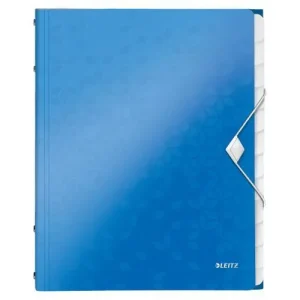 LEITZ Trieur 12 touches WOW en polypropylène. Fermeture élastique 3 rabats. Coloris Bleu