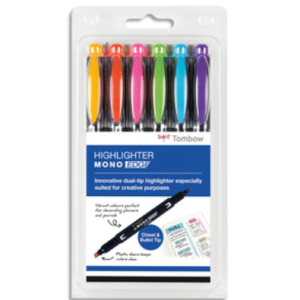 TOMBOW Pochette 6 surligneurs MONOEDGE 2 pointes fine/biseautée. Séchage rapide. Coloris assortis