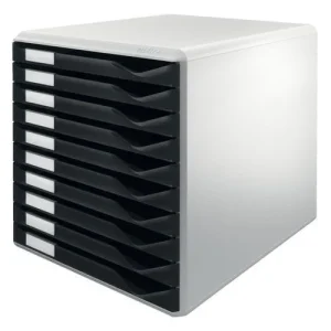 LEITZ Module de classement 10 tiroirs. Dim (lxhxp) : 28,7 x 29 x 35,5 cm. Structure grise/Tiroirs noirs