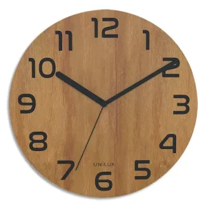 UNILUX Horloge Palma bamboo. Silencieuse. diam : 30 cm .fonctionne avec une pile LR6/AA non fournie