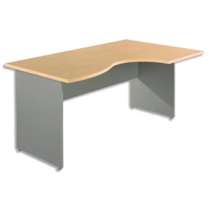 SIMMOB Bureau compact 160 x 80/100 cm retour à droite hêtre + voile de fond couleur alu