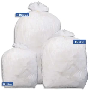 Boîte de 500 sacs poubelles traditionnels 20 litres renforcés Blanc 45x50cm 18 microns NFE