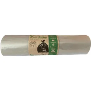 Boite de 200 sacs poubelles 2 noeuds 110L standard transparents 70x103cm 30 microns matière végétale
