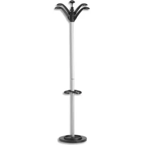 UNILUX Portemanteau FLORA Gris métal - 6 patères - Hauteur 175 cm, socle : 34 cm