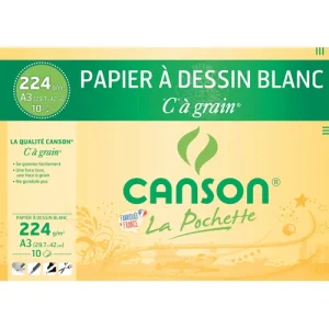 CANSON Pochette de 10 feuilles de papier dessin C A GRAIN 224g A3 Ref-27115