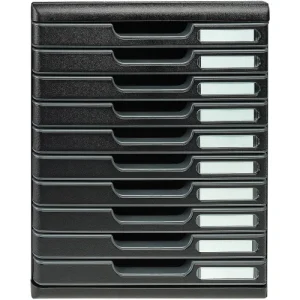 EXACOMPTA Module de classement 10 tiroirs format A4+ Dimensions L28,8 x H32 x P35 cm ECOBlack Noir