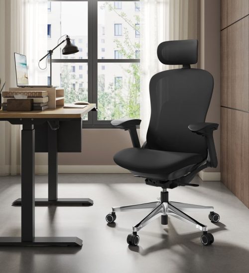Chaise de bureau ergonomique réglable en toile noir d'encre