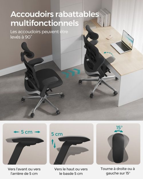 Chaise de bureau ergonomique réglable en toile noir d'encre