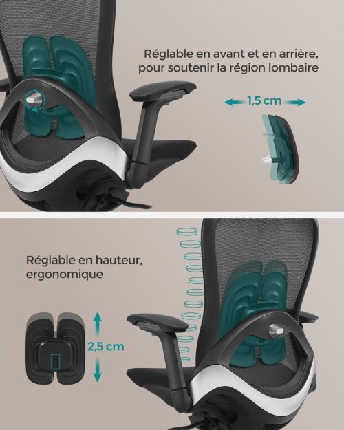 Chaise de bureau ergonomique réglable en toile noir d'encre