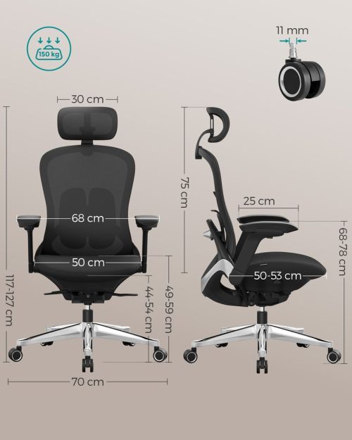 Chaise de bureau ergonomique réglable en toile noir d'encre