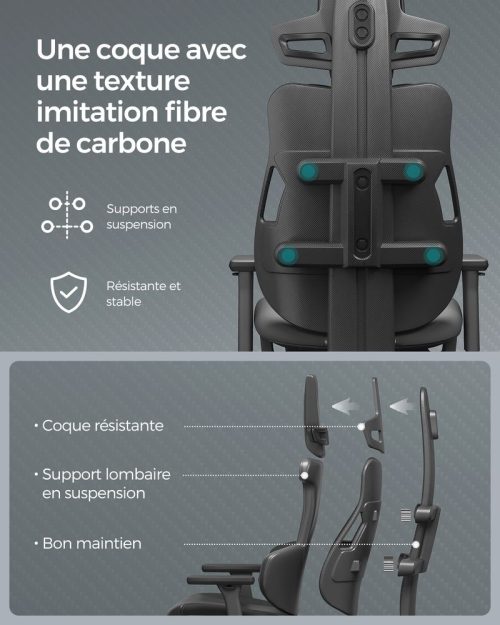 Fauteuil gaming réglable dossier inclinable noir d'encre