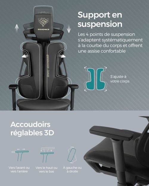 Fauteuil gaming réglable dossier inclinable noir d'encre