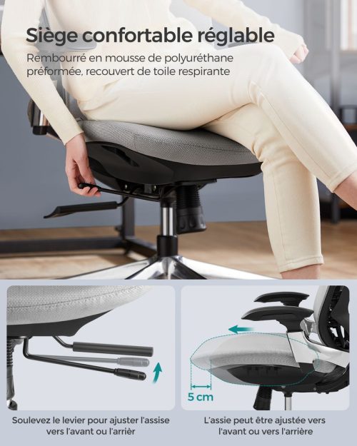 Fauteuil ergonomique réglable en toile gris tourterelle