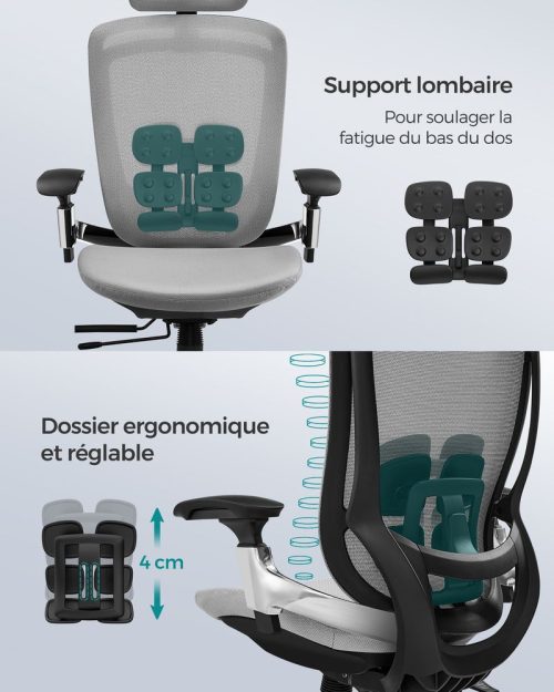 Fauteuil ergonomique réglable en toile gris tourterelle