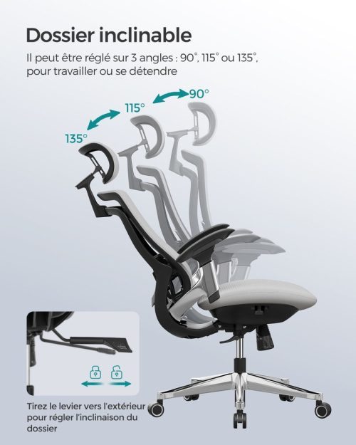 Fauteuil ergonomique réglable en toile gris tourterelle