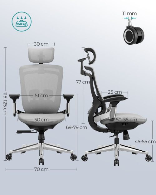 Fauteuil ergonomique réglable en toile gris tourterelle