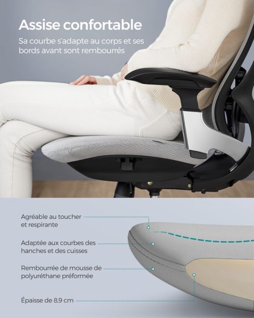 Fauteuil ergonomique réglable en toile gris tourterelle