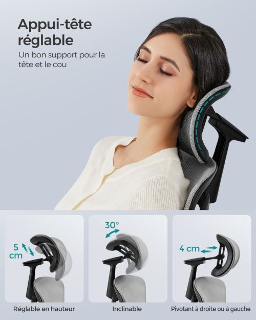Fauteuil ergonomique réglable en toile gris tourterelle