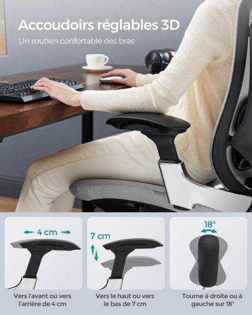 Fauteuil ergonomique réglable en toile gris tourterelle