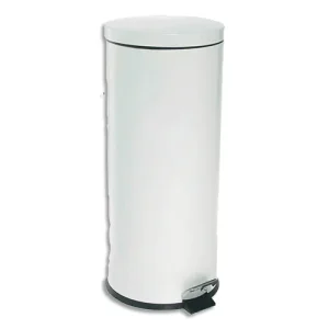 Poubelle à pédale en métal capacité 30 Litres - Diamètre 29,2 cm, hauteur 64 cm Blanche