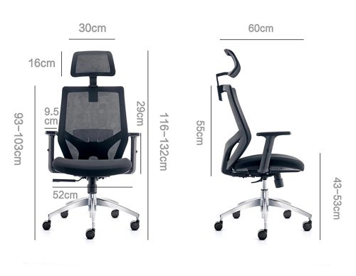 Chaise ergonomique accoudoirs en forme d'arme à feu inclinaison pivotant tissu de maille noir