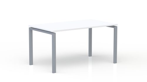Bureau rectangulaire Conect L. 140 x P. 80 cm - plateau ép. 25 mm mélamine blanc neige - piétement arche rectangulaire fixe métal lisse gris aluminium