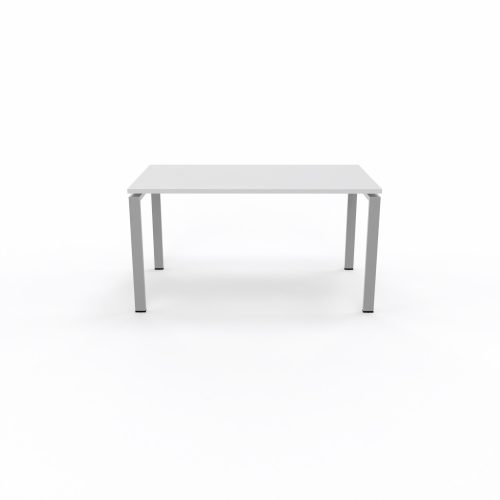 Bureau rectangulaire Conect L. 140 x P. 80 cm - plateau ép. 25 mm mélamine blanc neige - piétement arche rectangulaire fixe métal lisse gris aluminium