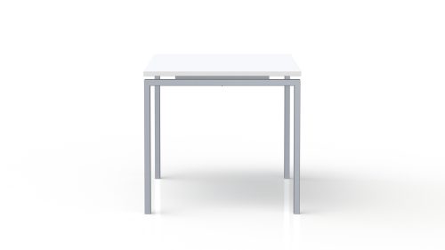 Bureau rectangulaire Conect L. 140 x P. 80 cm - plateau ép. 25 mm mélamine blanc neige - piétement arche rectangulaire fixe métal lisse gris aluminium