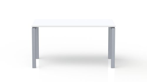Bureau rectangulaire Conect L. 140 x P. 80 cm - plateau ép. 25 mm mélamine blanc neige - piétement arche rectangulaire fixe métal lisse gris aluminium