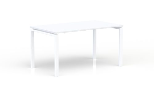 Bureau rectangulaire Conect L. 140 x P. 80 cm - plateau ép. 25 mm mélamine blanc neige - piétement arche rectangulaire fixe métal lisse blanc