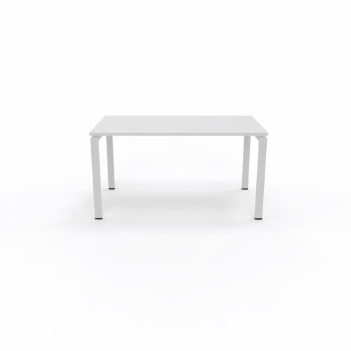 Bureau rectangulaire Conect L. 140 x P. 80 cm - plateau ép. 25 mm mélamine blanc neige - piétement arche rectangulaire fixe métal lisse blanc