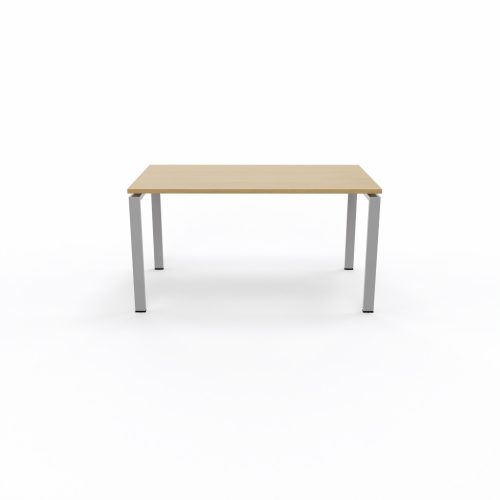 Bureau rectangulaire Conect L. 140 x P. 80 cm - plateau ép. 25 mm mélamine chêne clair - piétement arche rectangulaire fixe métal lisse gris aluminium
