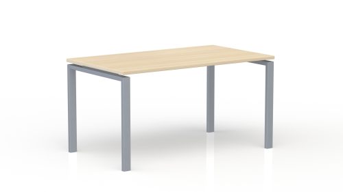 Bureau rectangulaire Conect L. 140 x P. 80 cm - plateau ép. 25 mm mélamine chêne clair - piétement arche rectangulaire fixe métal lisse gris aluminium