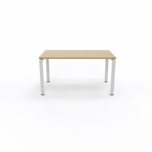 Bureau rectangulaire Conect L. 140 x P. 80 cm - plateau ép. 25 mm mélamine chêne clair - piétement arche rectangulaire fixe métal lisse blanc