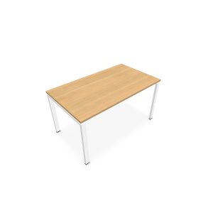 Bureau rectangulaire Conect L. 140 x P. 80 cm - plateau ép. 25 mm mélamine chêne clair - piétement arche rectangulaire fixe métal lisse blanc