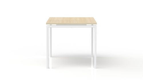 Bureau rectangulaire Conect L. 140 x P. 80 cm - plateau ép. 25 mm mélamine chêne clair - piétement arche rectangulaire fixe métal lisse blanc