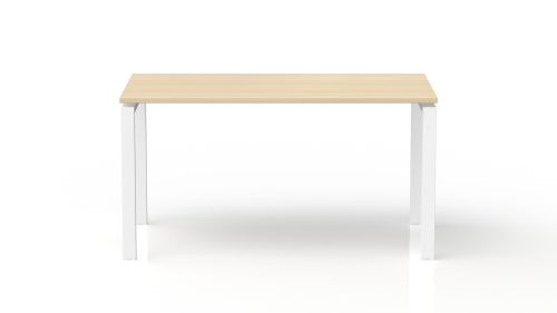 Bureau rectangulaire Conect L. 140 x P. 80 cm - plateau ép. 25 mm mélamine chêne clair - piétement arche rectangulaire fixe métal lisse blanc