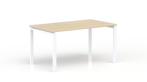Bureau rectangulaire Conect L. 140 x P. 80 cm - plateau ép. 25 mm mélamine chêne clair - piétement arche rectangulaire fixe métal lisse blanc