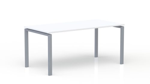 Bureau rectangulaire Conect L. 160 x P. 80 cm - plateau ép. 25 mm mélamine blanc neige - piétement arche rectangulaire fixe métal lisse gris aluminium
