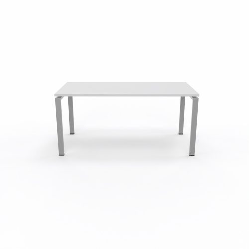 Bureau rectangulaire Conect L. 160 x P. 80 cm - plateau ép. 25 mm mélamine blanc neige - piétement arche rectangulaire fixe métal lisse gris aluminium