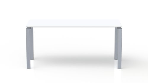 Bureau rectangulaire Conect L. 160 x P. 80 cm - plateau ép. 25 mm mélamine blanc neige - piétement arche rectangulaire fixe métal lisse gris aluminium