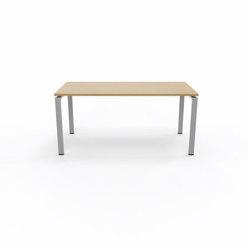 Bureau rectangulaire Conect L. 160 x P. 80 cm - plateau ép. 25 mm mélamine chêne clair - piétement arche rectangulaire fixe métal lisse gris aluminium