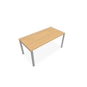Bureau rectangulaire Conect L. 160 x P. 80 cm - plateau ép. 25 mm mélamine chêne clair - piétement arche rectangulaire fixe métal lisse gris aluminium