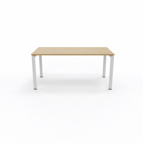 Bureau rectangulaire Conect L. 160 x P. 80 cm - plateau ép. 25 mm mélamine chêne clair - piétement arche rectangulaire fixe métal lisse blanc