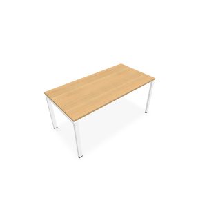 Bureau rectangulaire Conect L. 160 x P. 80 cm - plateau ép. 25 mm mélamine chêne clair - piétement arche rectangulaire fixe métal lisse blanc