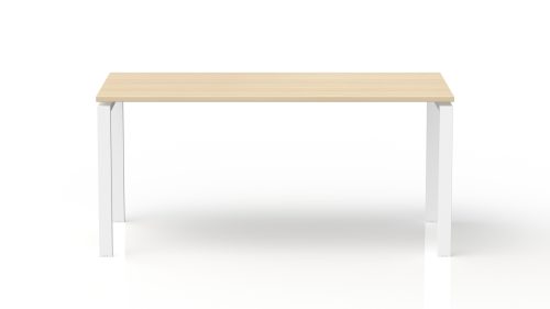 Bureau rectangulaire Conect L. 160 x P. 80 cm - plateau ép. 25 mm mélamine chêne clair - piétement arche rectangulaire fixe métal lisse blanc