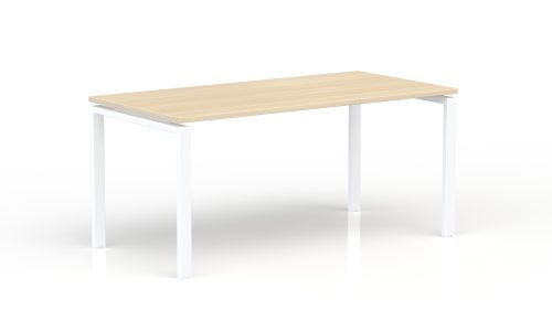 Bureau rectangulaire Conect L. 160 x P. 80 cm - plateau ép. 25 mm mélamine chêne clair - piétement arche rectangulaire fixe métal lisse blanc